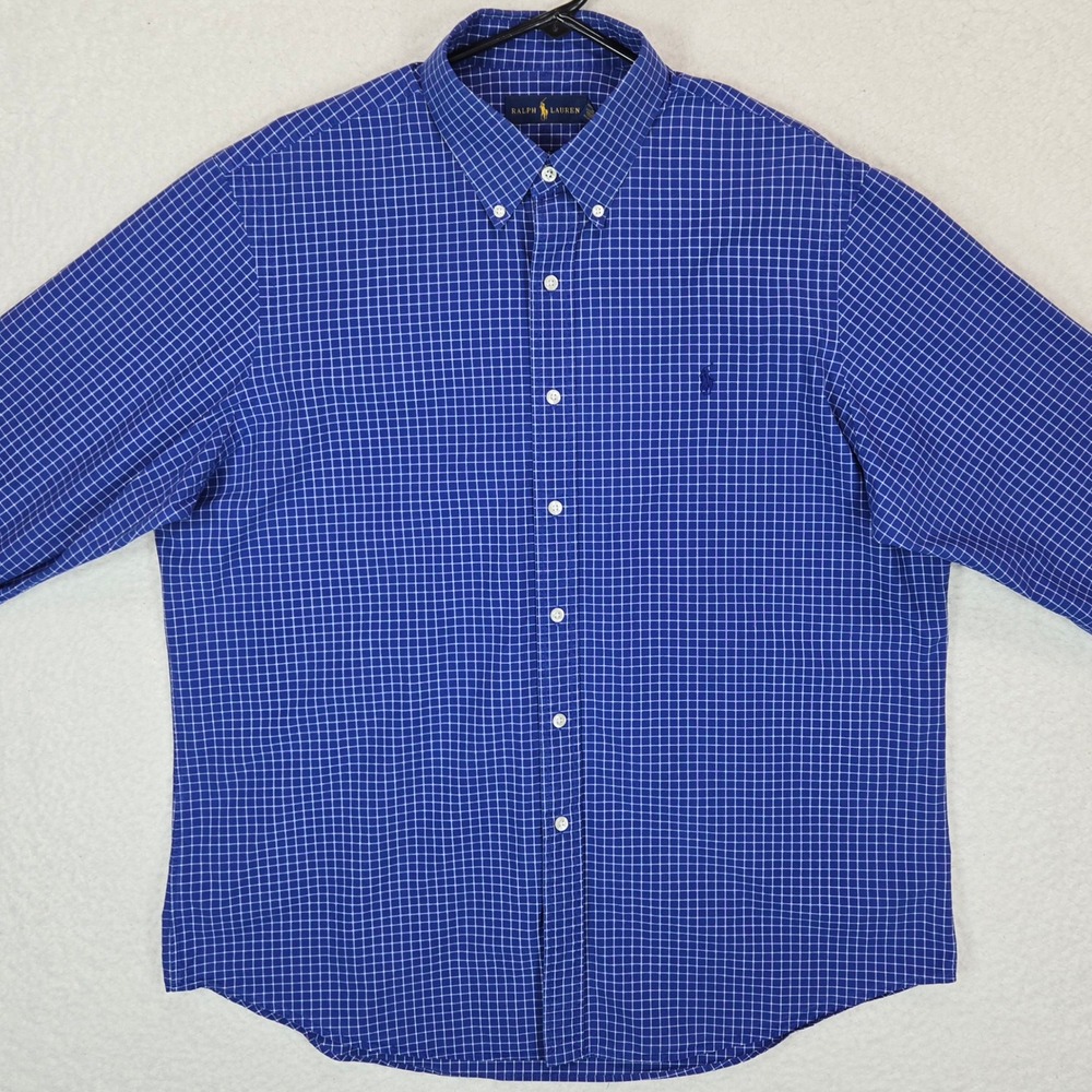 Ralph Lauren Button Down Shirt Mens XL Blue Windowpane Check Long Sleeve Cotton - Picture 4 of 14
